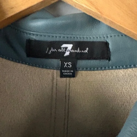 7 For All Mankind Faux Leather Short Sleeve Shirt Dress Blue XS - Picture 3 of 5